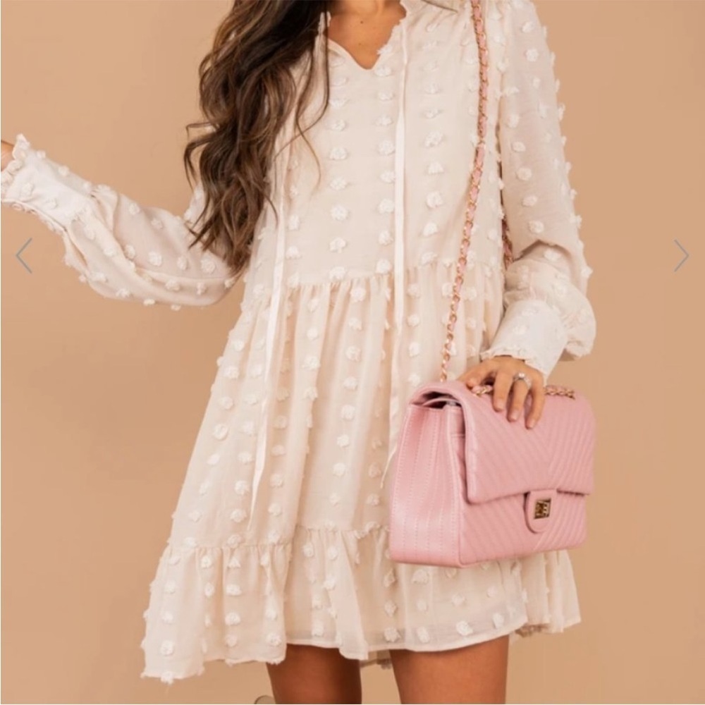 Listicle Cream Swiss Dot Mini Dress
